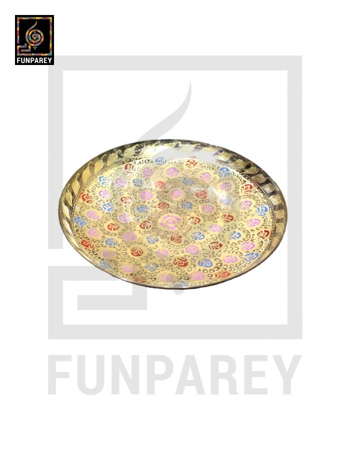 Handmade 12" Brass Fancy Saucer with Multicolor Motif