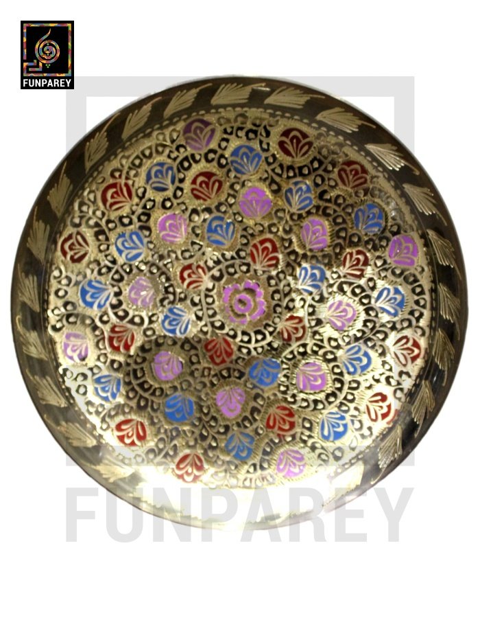 Handmade 12" Brass Fancy Saucer with Multicolor Motif
