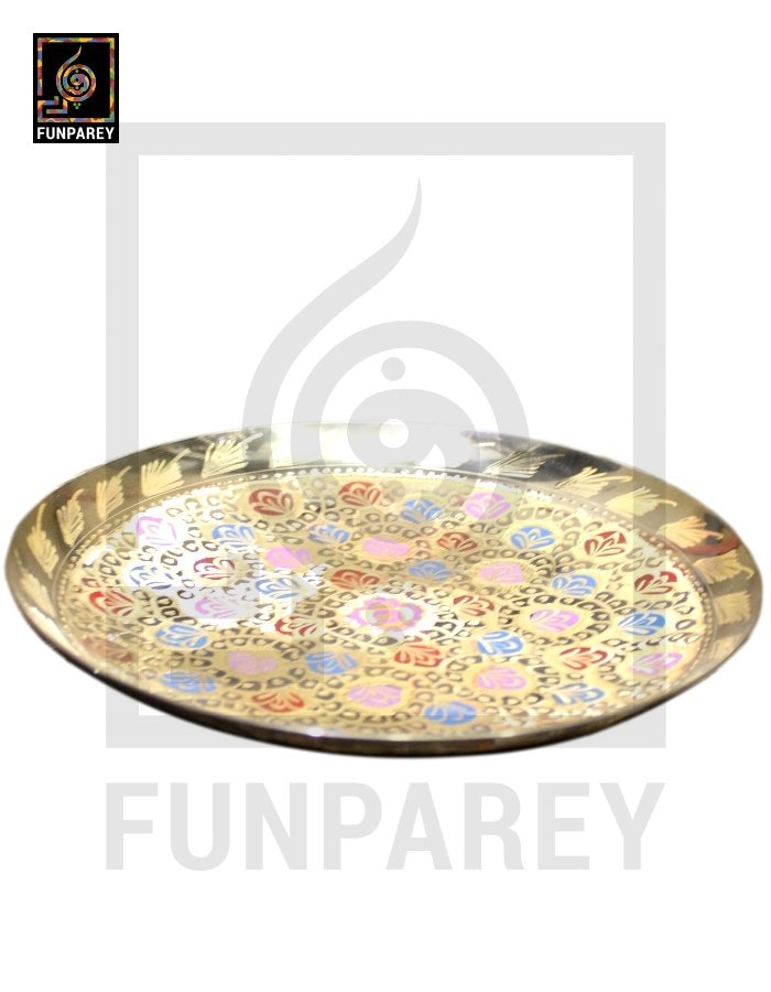 Handmade 12" Brass Fancy Saucer with Multicolor Motif