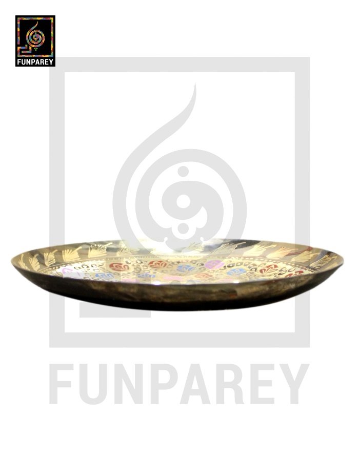 Handmade 12" Brass Fancy Saucer with Multicolor Motif