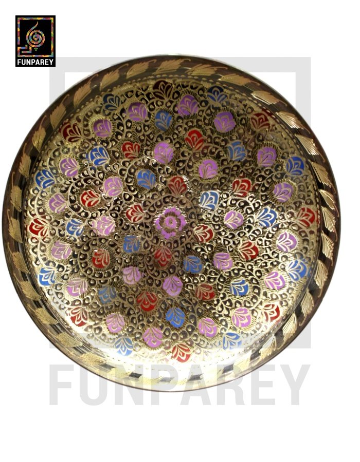 Handmade 12" Brass Fancy Saucer with Multicolor Motif