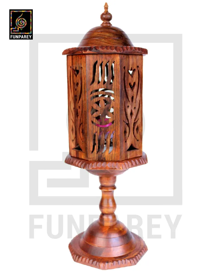 Hand Carved Wooden Cutwork Lamp Octagon Large With Stand