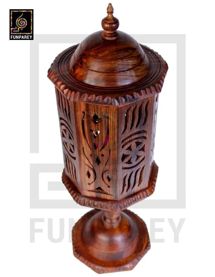 Hand Carved Wooden Cutwork Lamp Octagon Large With Stand