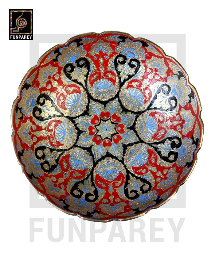 Premium Multicolor Brass Bowl 10" with Etched Motif