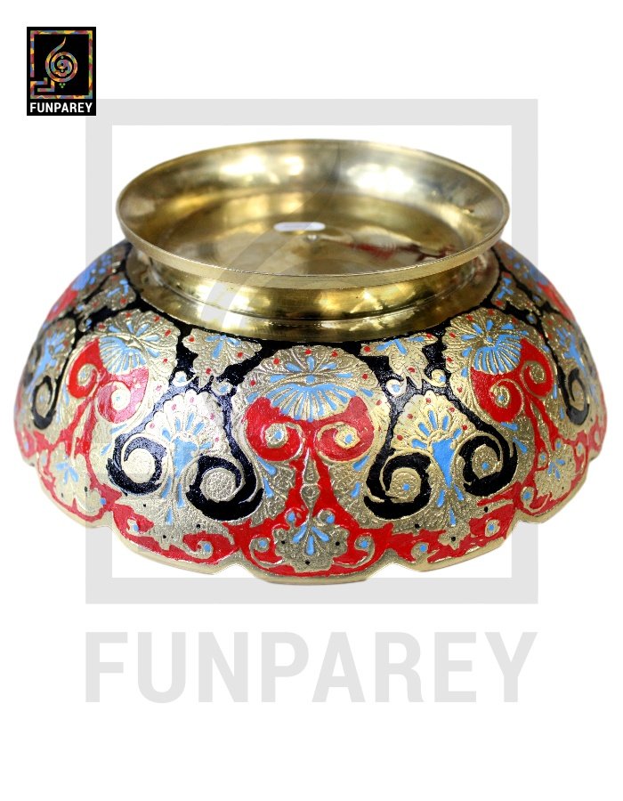 Premium Multicolor Brass Bowl 10" with Etched Motif