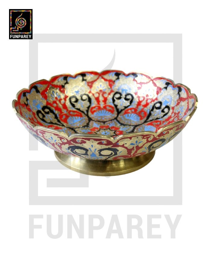 Premium Multicolor Brass Bowl 10" with Etched Motif