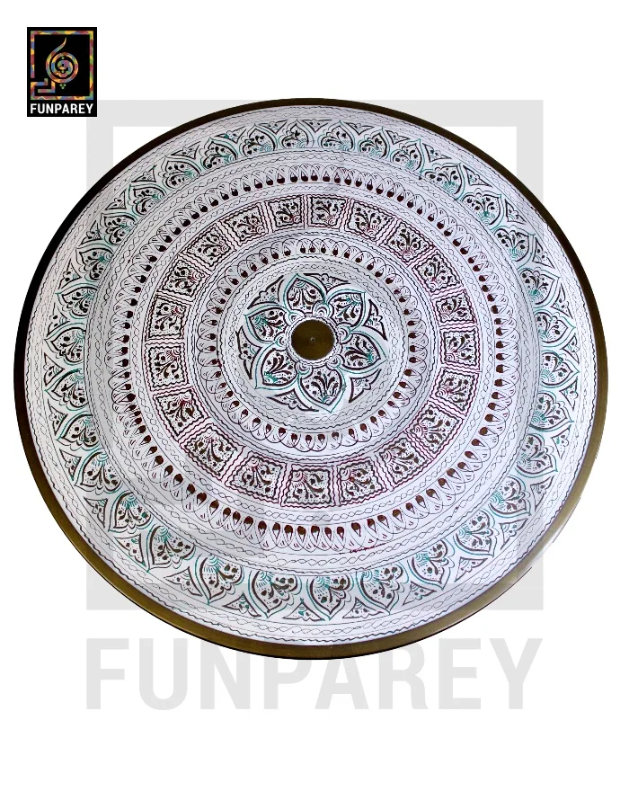 Handmade Wooden Table with White Naqshi Art Merlot