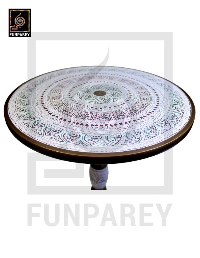 Handmade Wooden Table with White Naqshi Art Merlot