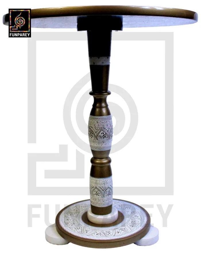 Handmade Wooden Table with White Naqshi Art Merlot