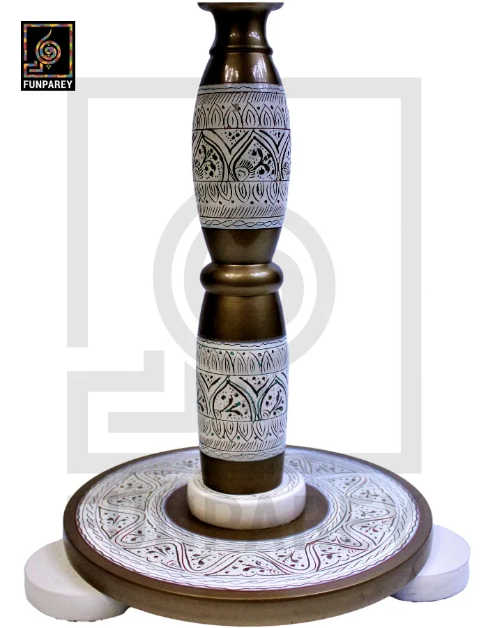 Handmade Wooden Table with White Naqshi Art Merlot