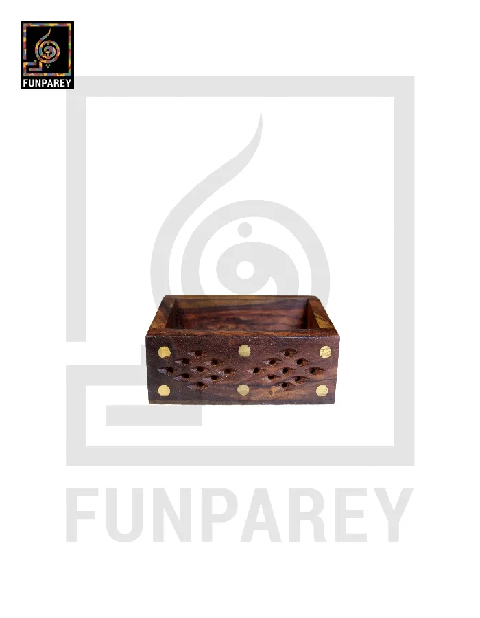 Hand Carved Card Holder With Brass and Cutwork