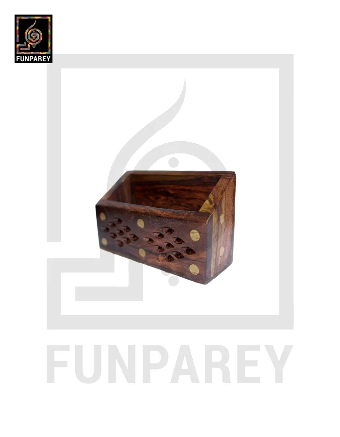 Hand Carved Card Holder With Brass and Cutwork