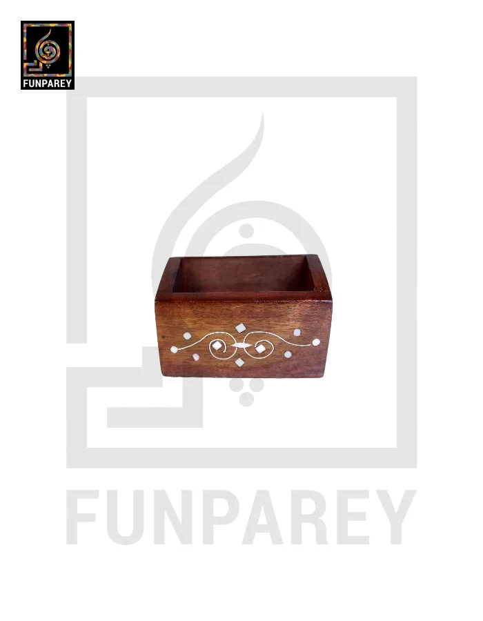 Hand Carved Card Holder With White Work