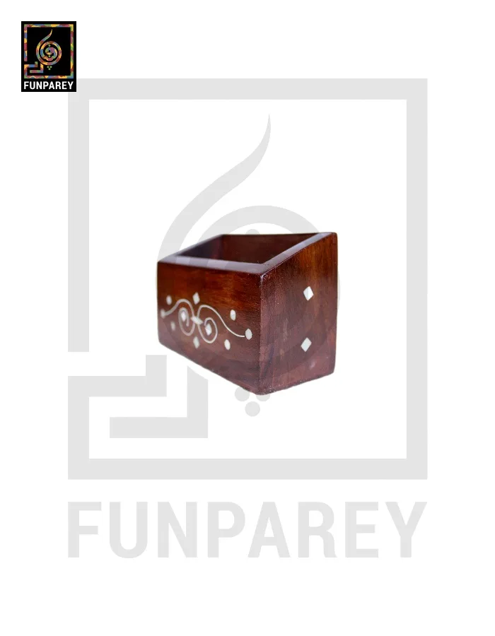 Hand Carved Card Holder With White Work