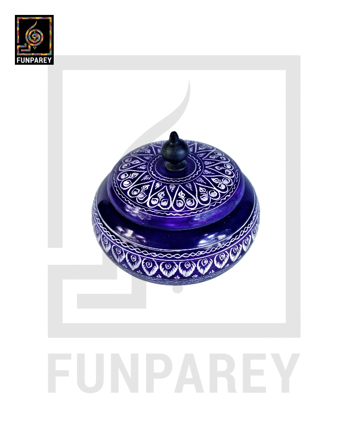 Wooden Candy Jar 4" with Nakshi Art Blue Pottery