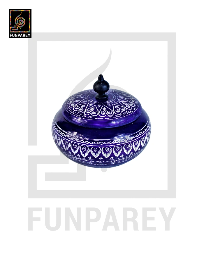 Wooden Candy Jar 4" with Nakshi Art Blue Pottery