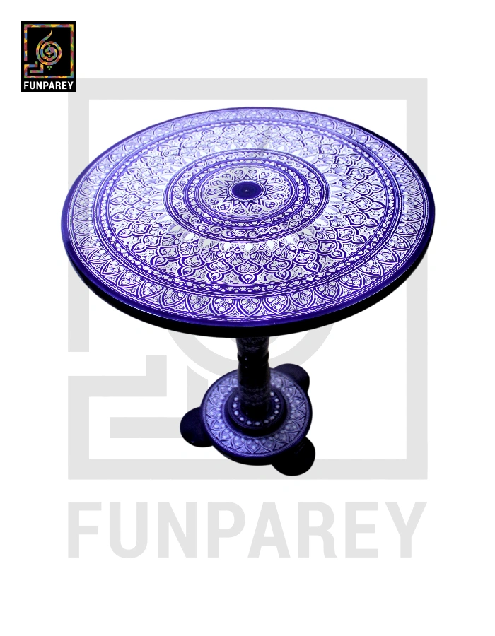 18" Nakshi Table with Blue Pottery Art Dark