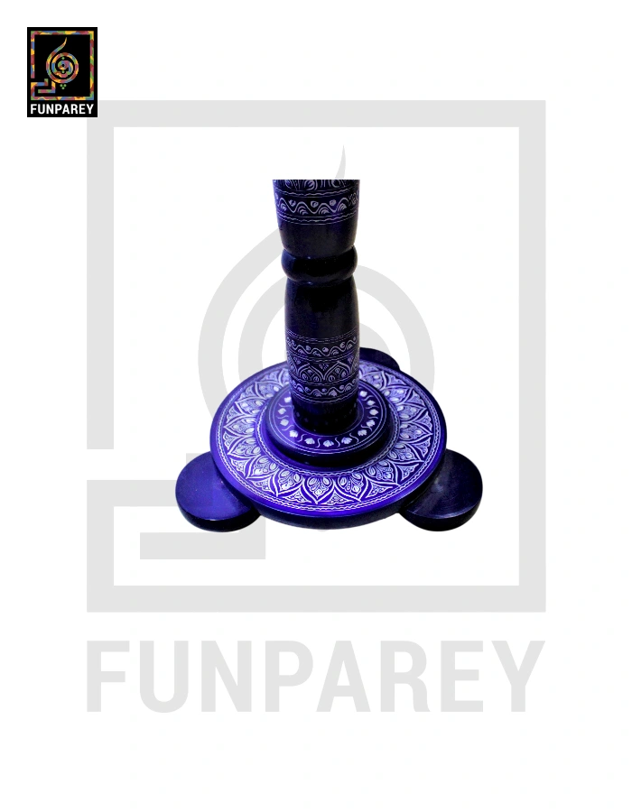 18" Nakshi Table with Blue Pottery Art Dark