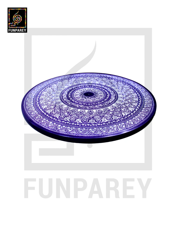 18" Nakshi Table with Blue Pottery Art Dark