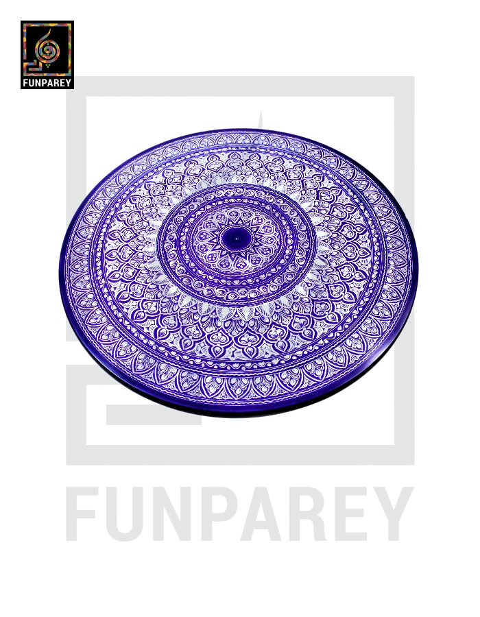 18" Nakshi Table with Blue Pottery Art Dark