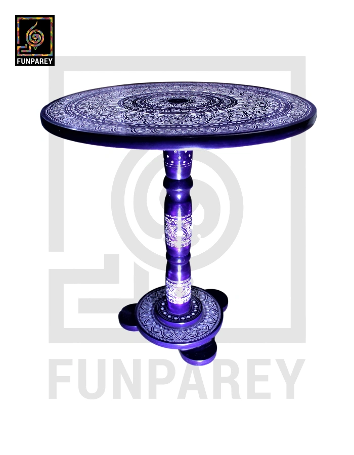 18" Nakshi Table with Blue Pottery Art Dark