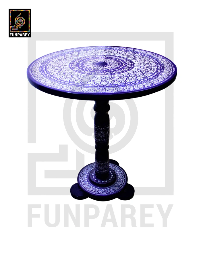 18" Nakshi Table with Blue Pottery Art Dark