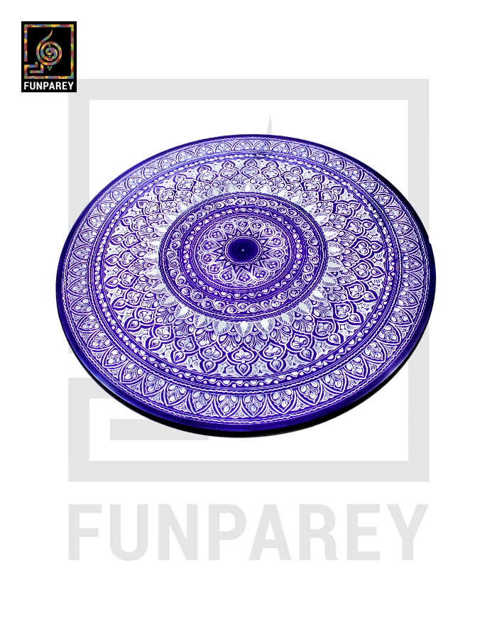 18" Nakshi Table with Blue Pottery Art Dark