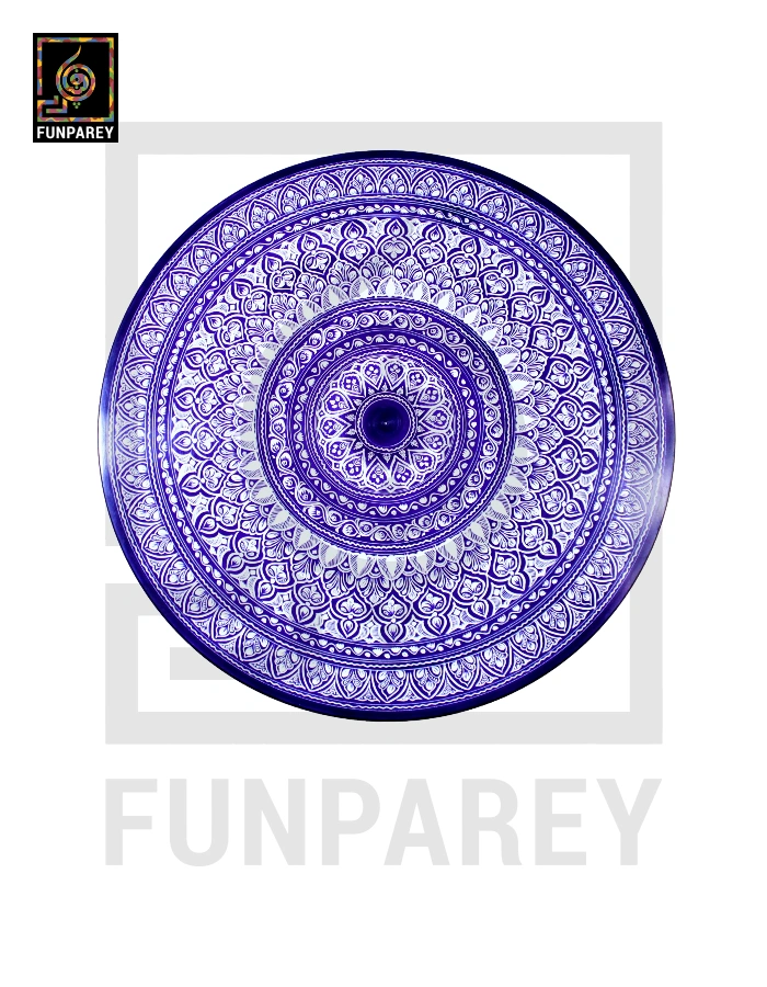 18" Nakshi Table with Blue Pottery Art Dark