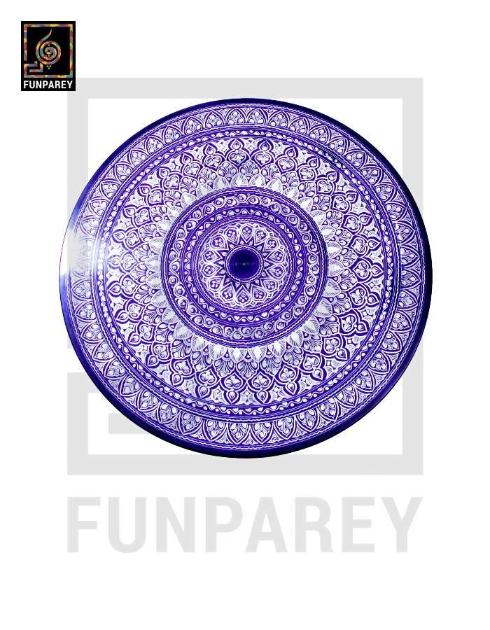 18" Nakshi Table with Blue Pottery Art Dark
