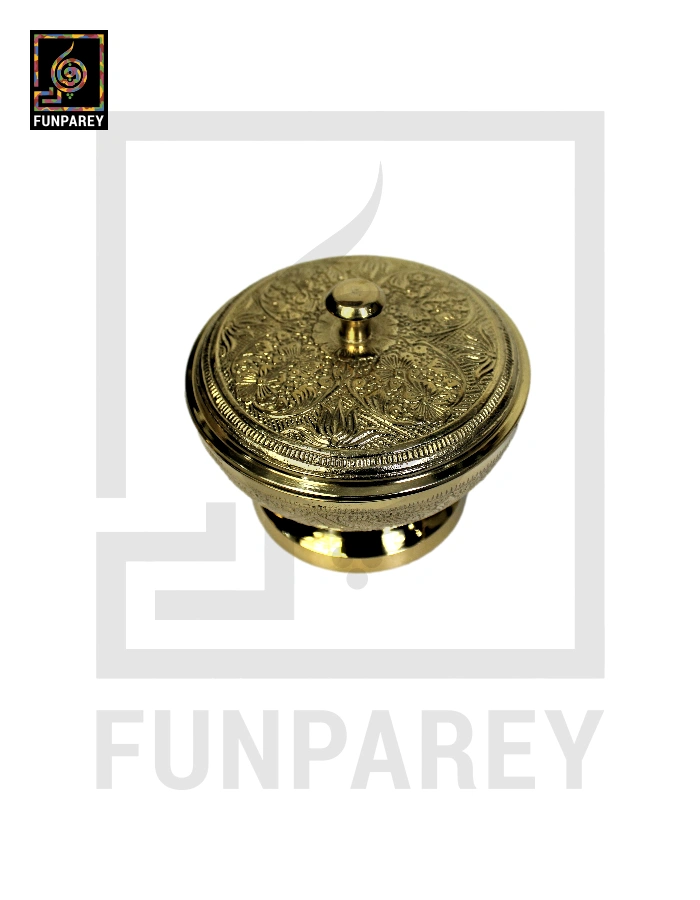 Handcrafted Brass Bowl Golden with Lid Medium