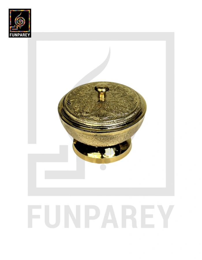 Handcrafted Brass Bowl Golden with Lid Medium