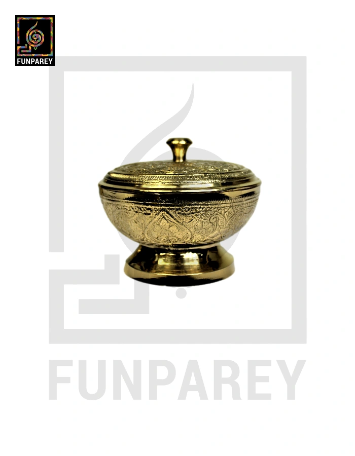 Handcrafted Brass Bowl Golden with Lid Medium