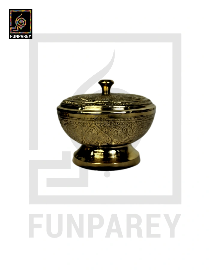 Handcrafted Brass Bowl Golden with Lid Medium