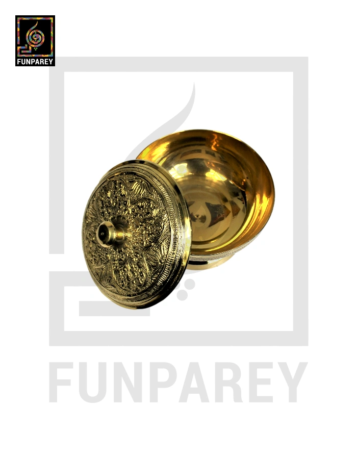 Handcrafted Brass Bowl Golden with Lid Medium
