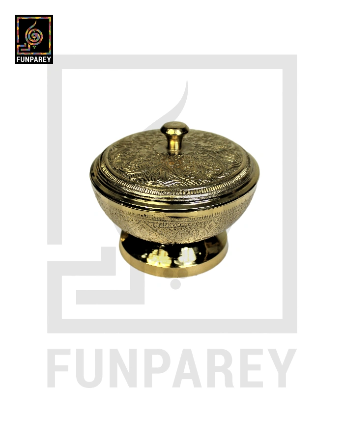 Handcrafted Brass Bowl Golden with Lid Medium