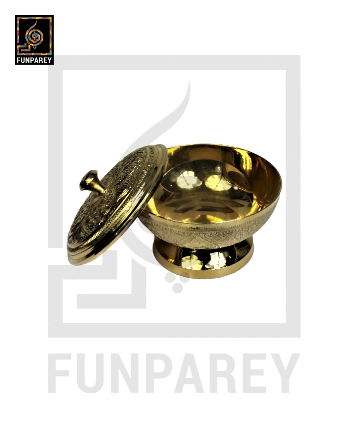 Handcrafted Brass Bowl Golden with Lid Medium