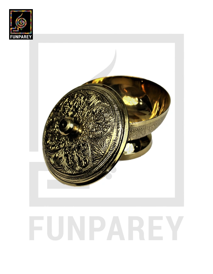 Handcrafted Brass Bowl Golden with Lid Medium