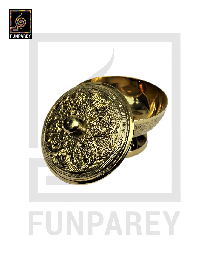 Handcrafted Brass Bowl Golden with Lid Medium