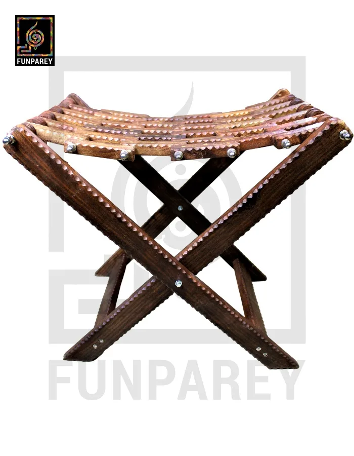 Wooden Foldable Camping Stool With Brass Work
