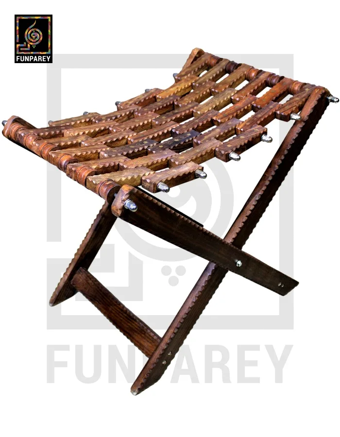 Wooden Foldable Camping Stool With Brass Work