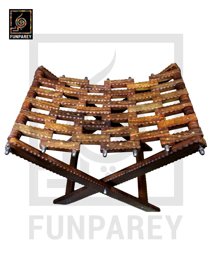 Wooden Foldable Camping Stool With Brass Work