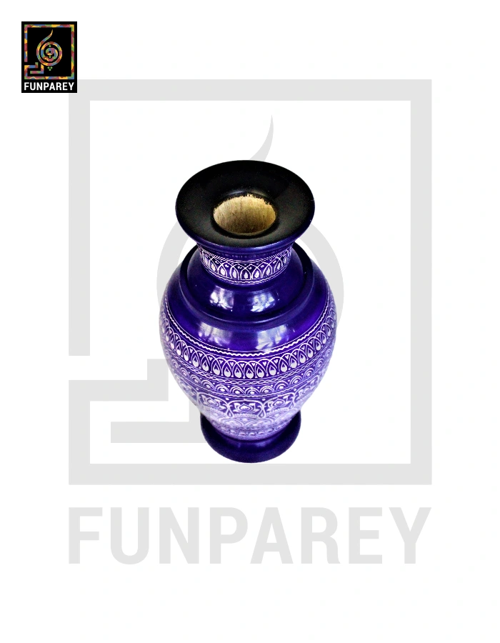 Wooden Vase 10" with Nakshi Art Blue Pottery Dark