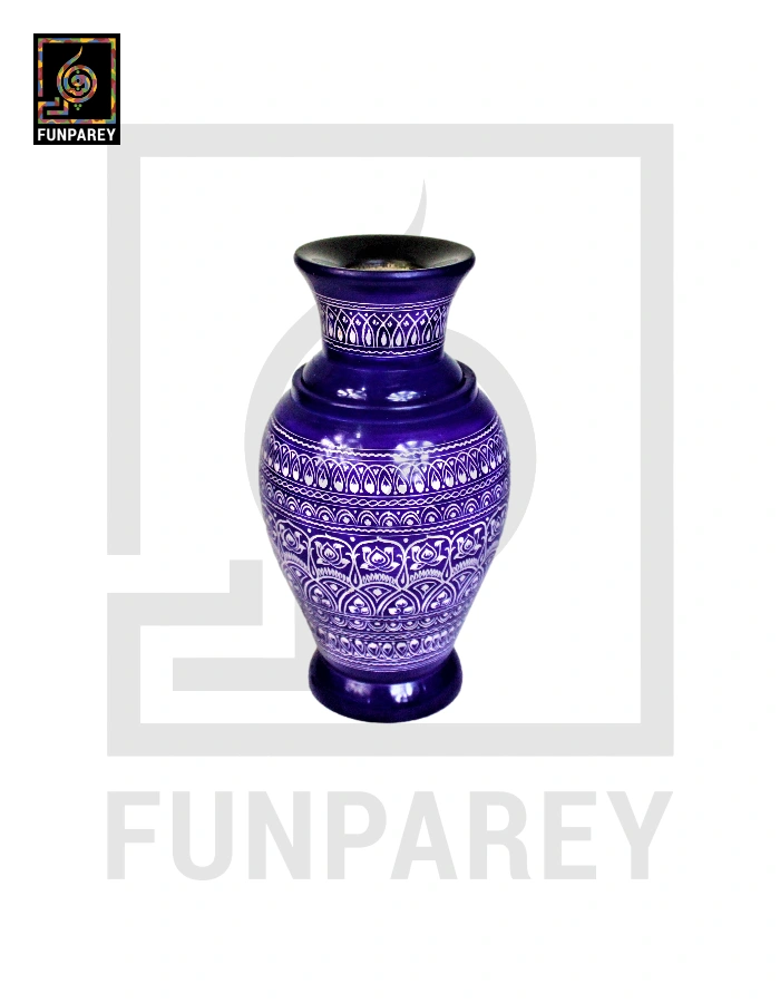 Wooden Vase 10" with Nakshi Art Blue Pottery Dark