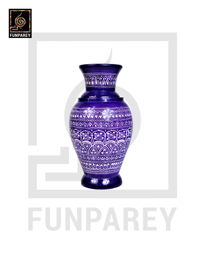 Wooden Vase 10" with Nakshi Art Blue Pottery Dark