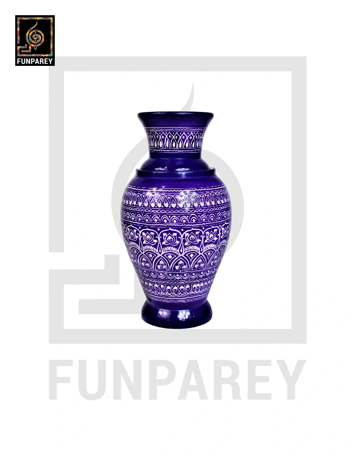 Wooden Vase 10" with Nakshi Art Blue Pottery Dark