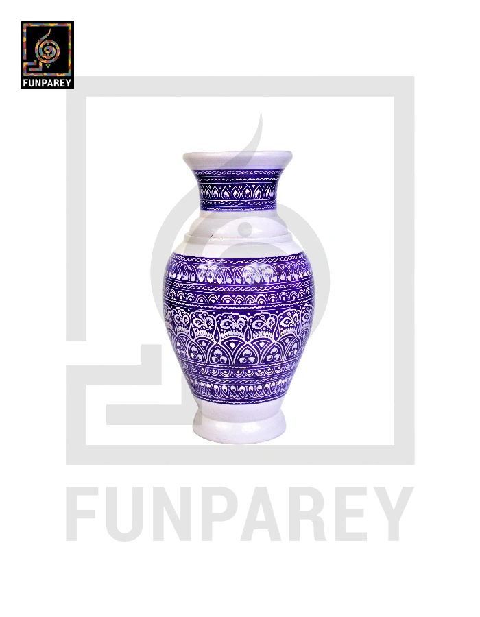 Wooden Vase 10" with Nakshi Art Blue Pottery Light