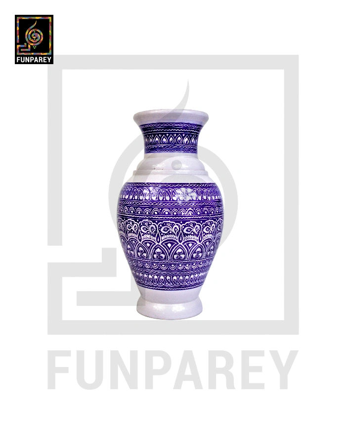 Wooden Vase 10" with Nakshi Art Blue Pottery Light