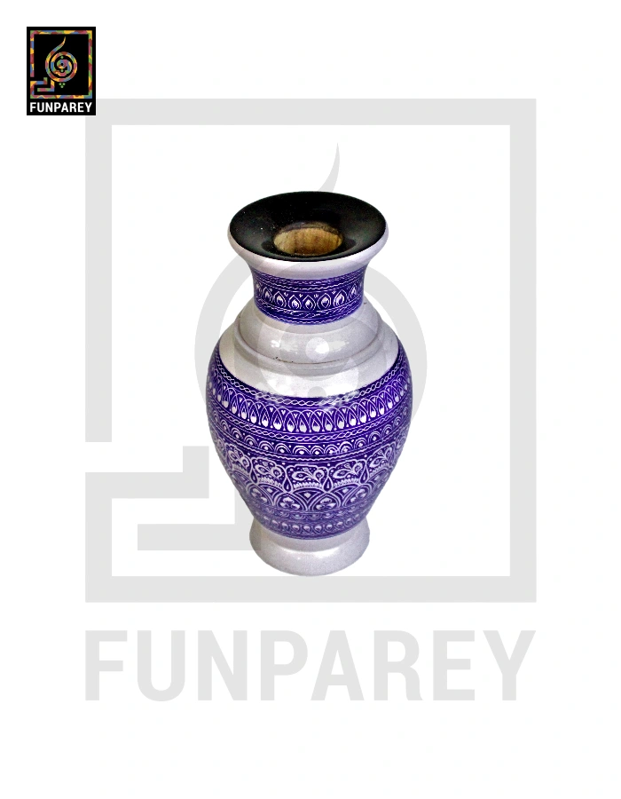 Wooden Vase 10" with Nakshi Art Blue Pottery Light