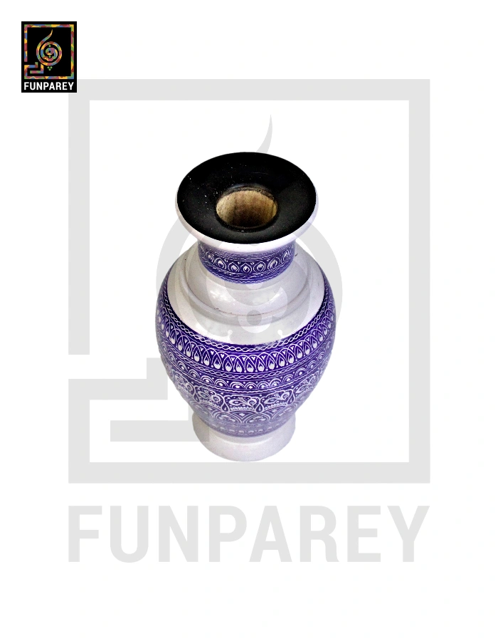 Wooden Vase 10" with Nakshi Art Blue Pottery Light
