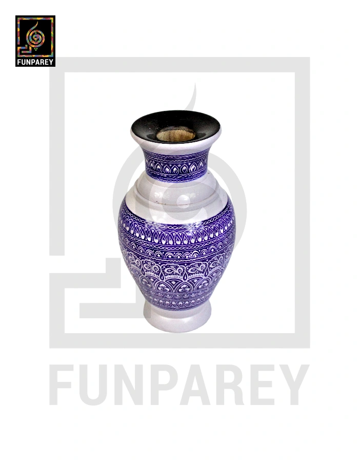 Wooden Vase 10" with Nakshi Art Blue Pottery Light
